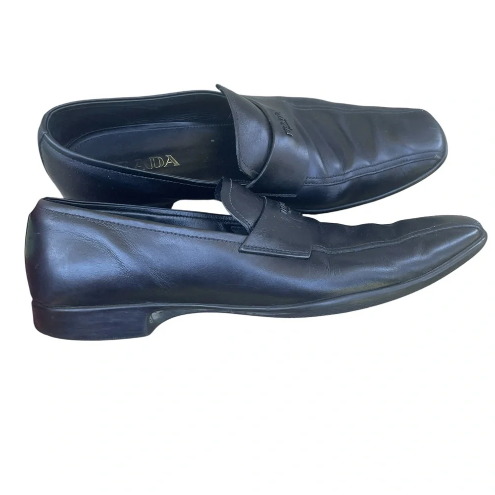 LUXURY‎ PRADA LOGO BUSINESS SHOES 4D2793 BLACK LEATHER, Size 9, EUC, W/COA
